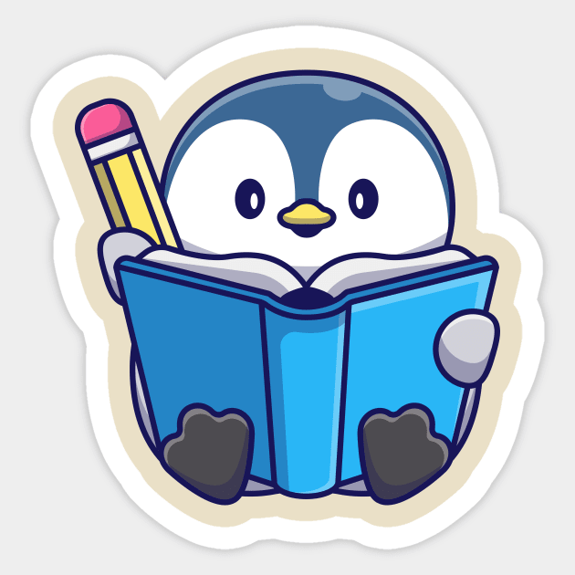 Cute Penguin Writing With Book And Pencil Cartoon Sticker by Catalyst Labs